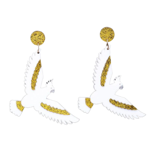 Boucle d'Oreille Perroquet Blanc Doré